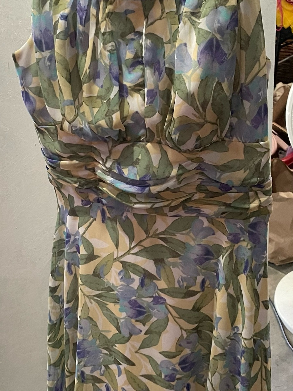 NorthStyle Cream Maxi Dress with Green Leaves and Purple Blooms
